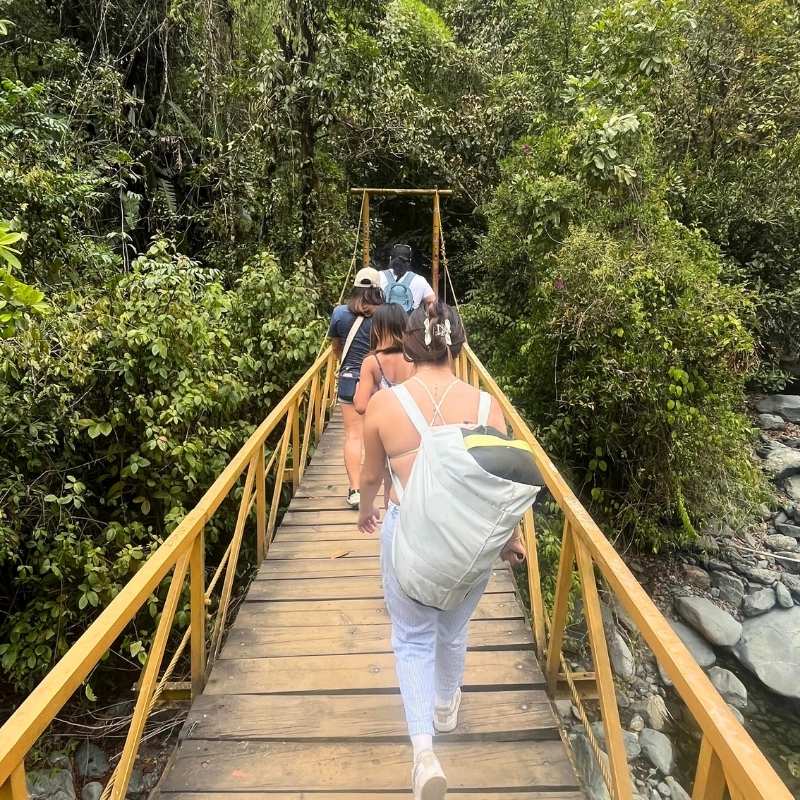 Turistas cruzando puente colgante en Pance Colombia